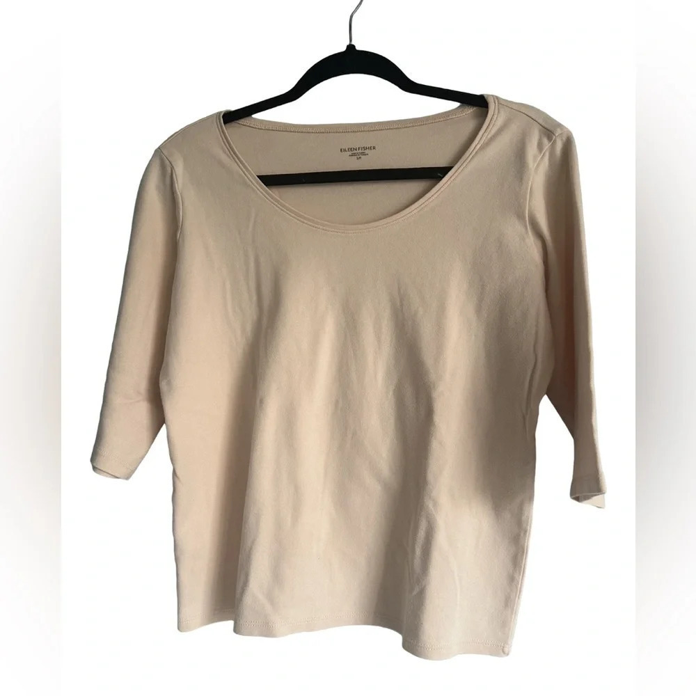 Eileen Fisher Peach 100% Cotton 3/4 Sleeve Tee Size Small Petite